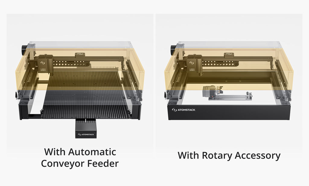 Kraft engraver raised on the AtomStack H4 riser base for taller objects
