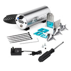 AtomStack F30 air assist set with air nozzles, tubing, cable ties and power adapter