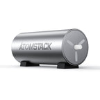 Rear view of the AtomStack F30 air assist pump showing the fan outlet