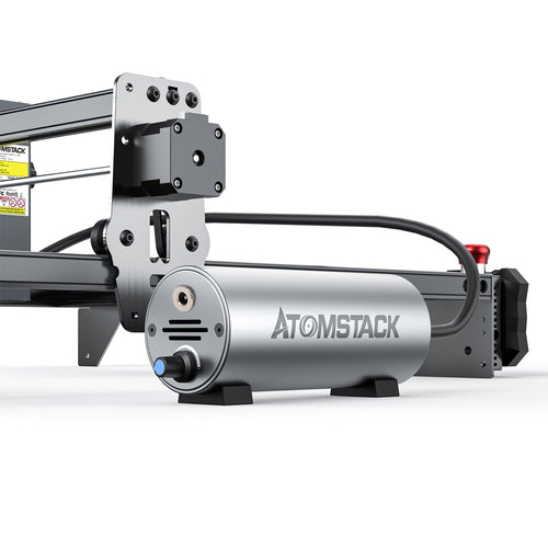 AtomStack F30 air assist pump connected to a diode laser engraver frame